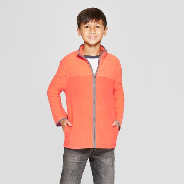 Boys' Mock Neck Full Zip Sweatshirt - Cat & Jack Orange