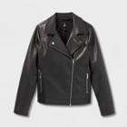Girls' Faux Fur Leather Jacket - Art Class Black
