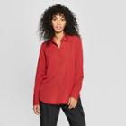 Women's Long Sleeve Collared Button-down Blouse - Prologue Red