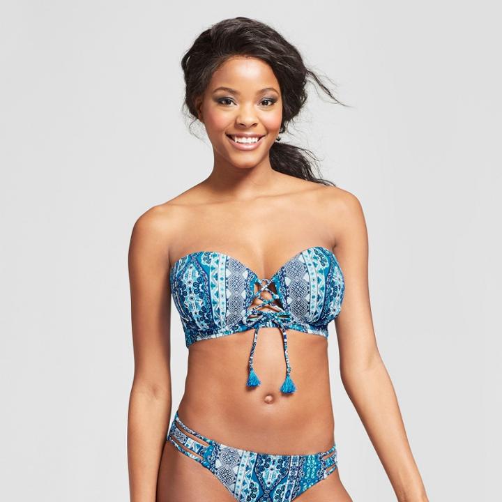 Women's Lace-up Push-up Bandeau Bikini Top - Xhilaration Blue D/dd Cup