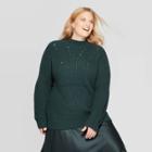 Women's Plus Size Long Sleeve Pointelle Turtleneck Sweater - Ava & Viv Green X