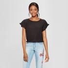 Women's Short Sleeve Eyelet T-shirt - Soul Cake (juniors') Black