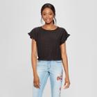 Women's Short Sleeve Eyelet T-shirt - Soul Cake (juniors') Black