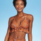 Women's Midkini Flounce Triangle Bikini Top - Xhilaration Floral Animal Print D/dd Cup, Women's, Brown
