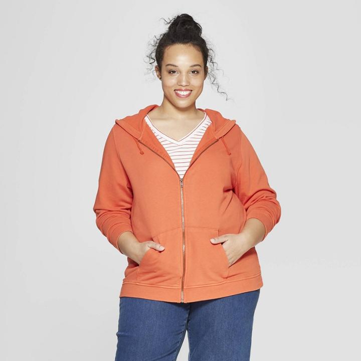 Women's Plus Size Long Sleeve Crew Neck Hoodie Sweatshirt - Universal Thread Orange