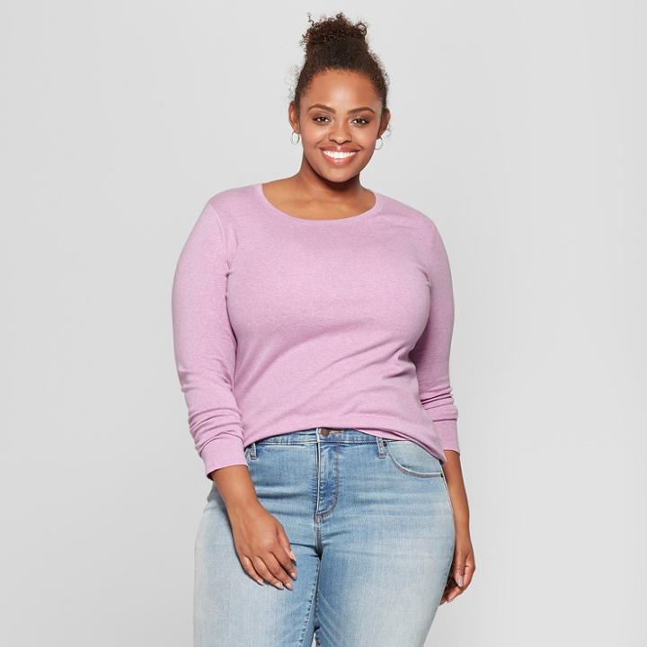 Women's Plus Size Crew Neck Long Sleeve T-shirt - Ava & Viv Lilac (purple)