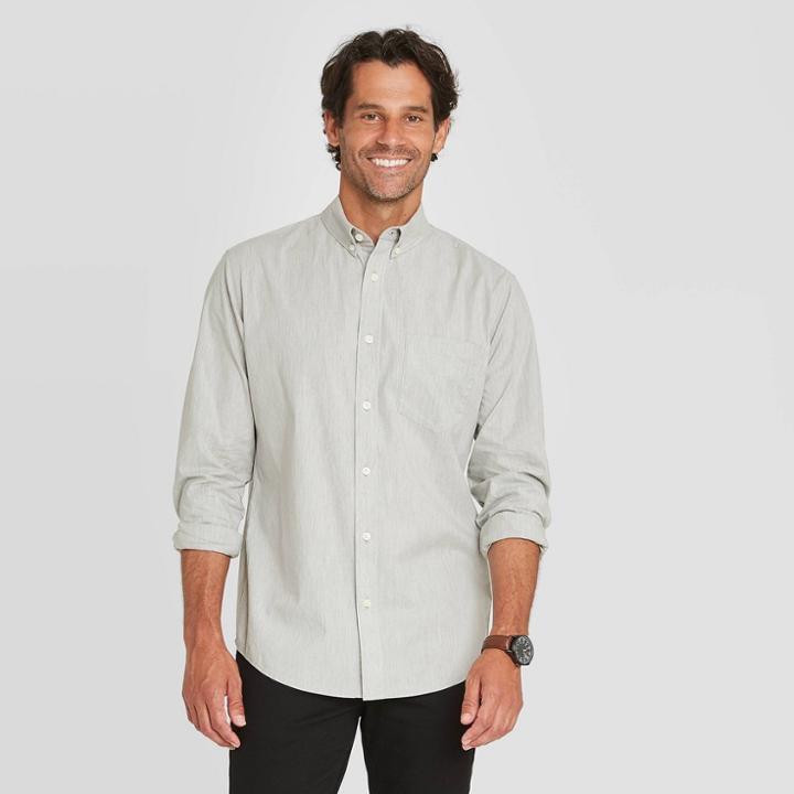 Men's Standard Fit Long Sleeve Poplin Button-down Shirt - Goodfellow & Co Gray