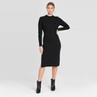 Women's Long Sleeve Ribbed Sweater Dress - Prologue Black