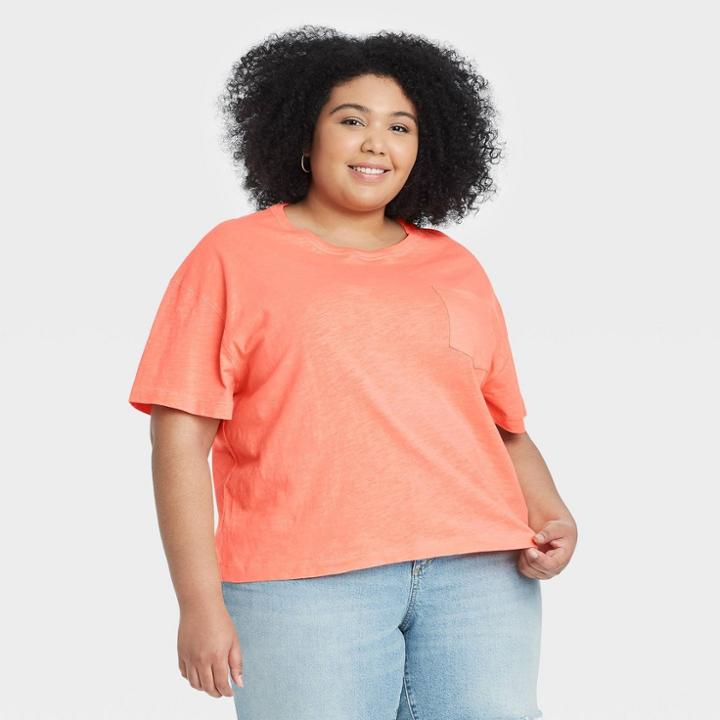 Women's Plus Size Short Sleeve Boxy T-shirt - Universal Thread Coral