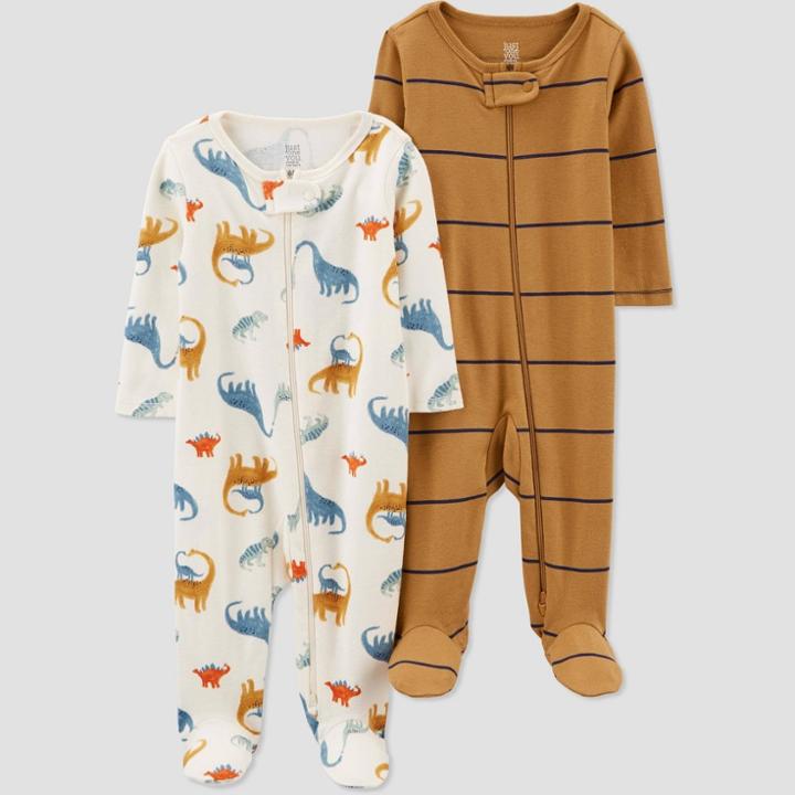 Carter's Just One You Baby Boys' 2pk Multi Dino Pajama - White/brown