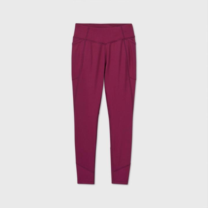Girls' Ribbed Performance Leggings With Side Pockets - All In Motion Raspberry Purple