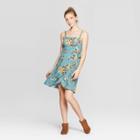 Women's Floral Print Sleeveless Strappy Square Neck Side-tie Dress - Xhilaration Turquoise