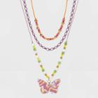Mixed Beaded And Butterfly Charm Necklace Set 3pc - Wild Fable , Gold/red/orange