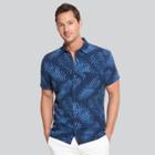 Van Heusen Men's Printed Classic Fit Short Sleeve Button-down Shirt - Dark Blue/leaf