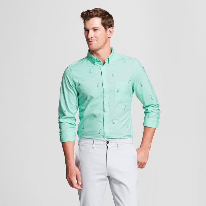 Men's Slim Fit Northrop Long Sleeve Button-down Shirt - Goodfellow & Co Soft Aqua