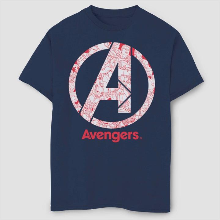 Boys' Marvel Line Art Logo Short Sleeve T-shirt - Navy