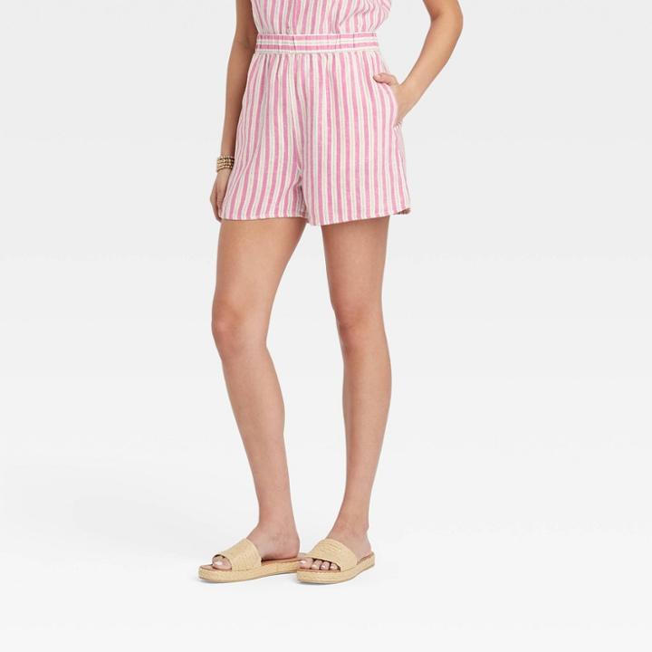 Women's Striped High-rise Pull-on Shorts - Universal Thread Pink