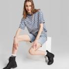 Women's Striped Rolled Cuff Short Sleeve Cropped T-shirt - Wild Fable Blue