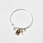 No Brand Silver Plated 'faith' Cubic Zirconia Heart And Cross Charm Bangle Bracelet - Gold