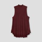 Women's Plus Size Smocked Linen Tank Top - A New Day Burgundy