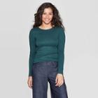 Women's Regular Fit Long Sleeve Crewneck T-shirt - A New Day Green Heather