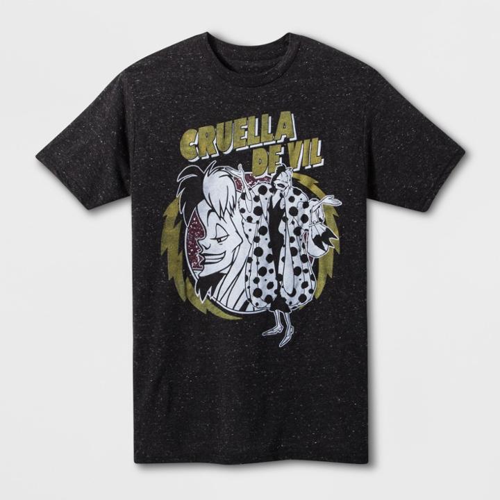 Men's Short Sleeve Disney Cruella De Vil Crew T-shirt - Black/white