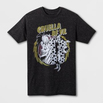 Men's Short Sleeve Disney Cruella De Vil Crew T-shirt - Black/white