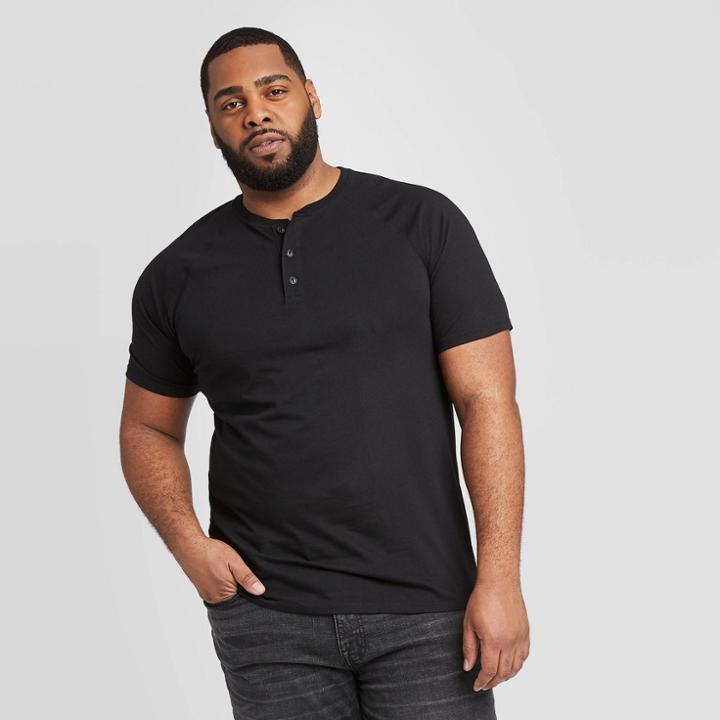 Men's Tall Standard Fit Short Sleeve Henley Shirt - Goodfellow & Co Black