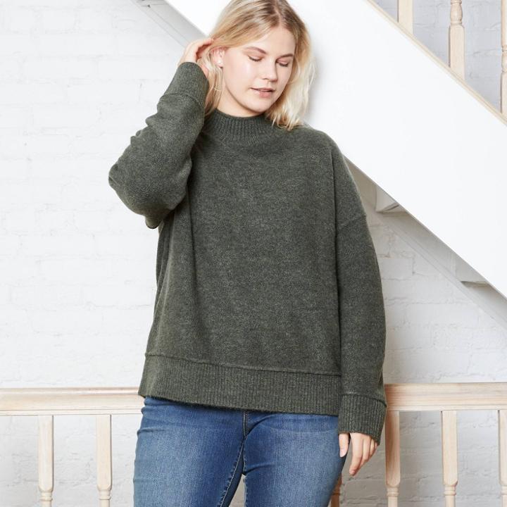 Women's Plus Size Mock Turtleneck Pullover Sweater - Universal Thread Olive Green