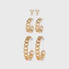 Stud And Frozen Chain Hoop Trio Earrings - A New Day Gold