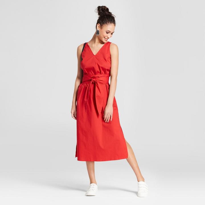 Mossimo Women's Poplin Tie Waist Midi Dress -
