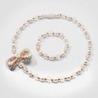 Toddler Girls' Beaded Bracelet & Necklace Set With Glitter Bow - Cat & Jack Ivory