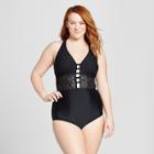 Costa Del Sol Women's Plus Size Crochet One Piece - Black