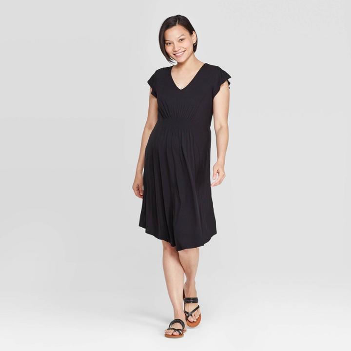 Target Maternity Short Sleeve V-neck Smocked Front Dress - Isabel Maternity By Ingrid & Isabel Black