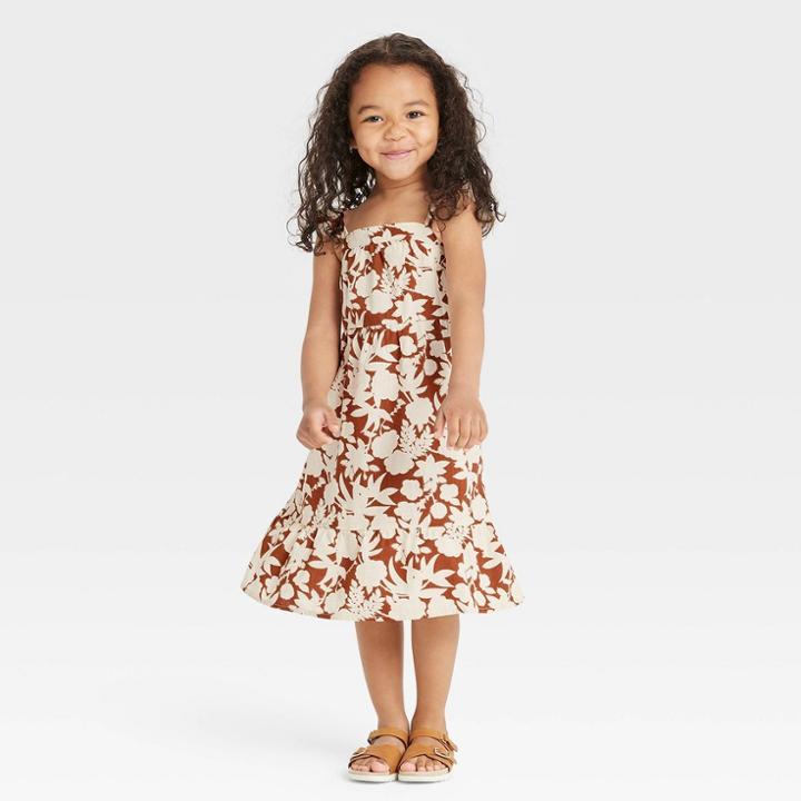 Toddler Girls' Floral Ruffle Sleeve Dress - Cat & Jack Brown