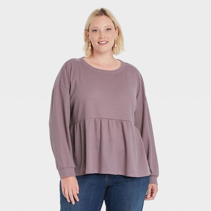Women's Plus Size Long Sleeve Babydoll Blouse - Knox Rose Lilac Purple