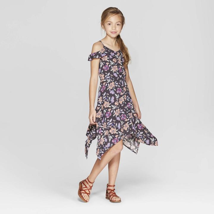 Girls' Cold Shoulder Button Front Dress - Art Class Black