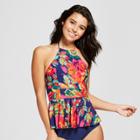 Sea Angel Women's Floral High Neck Peplum Tankini Top - Navy Multi Xs,