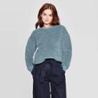 Women's Long Sleeve Crewneck Sherpa Pullover - A New Day Teal