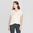 Women's Short Sleeve Deep V-neck Blouse - A New Day Cream