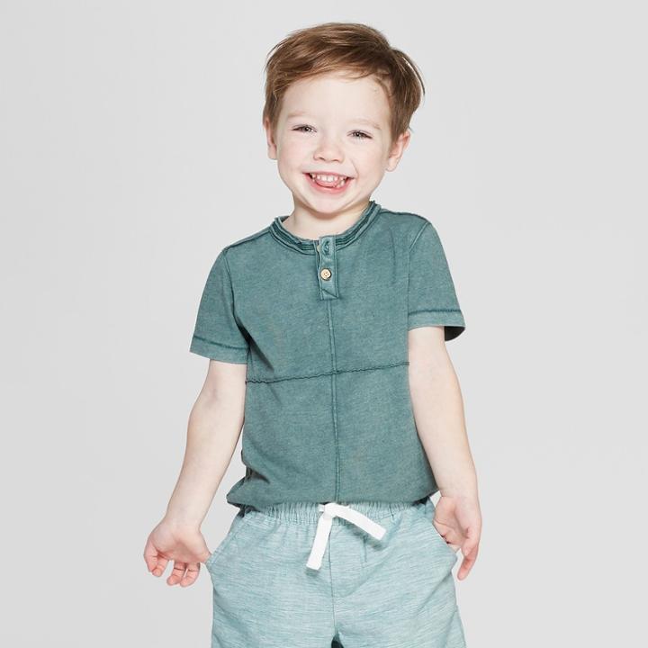 Genuine Kids From Oshkosh Toddler Boys' Short Sleeve Henley Shirts - Vintage Wash Green