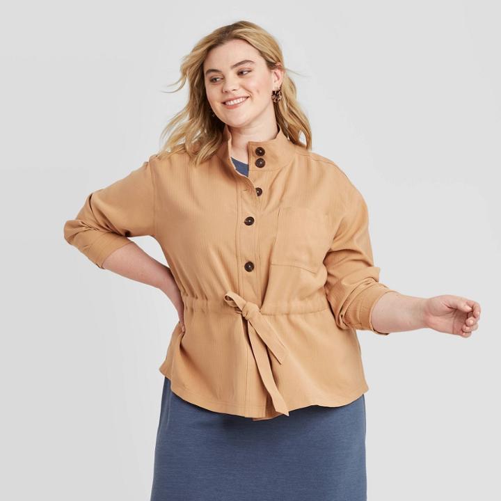 Women's Plus Size Long Sleeve Fashion Jacket - Ava & Viv Tan X, Women's