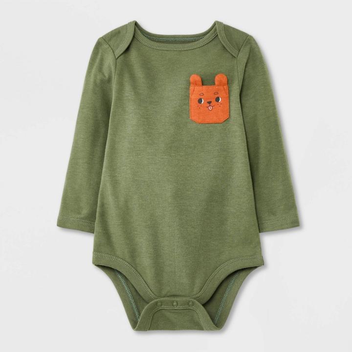 Baby Boys' Pocket Long Sleeve Bodysuit - Cat & Jack Olive Green Newborn