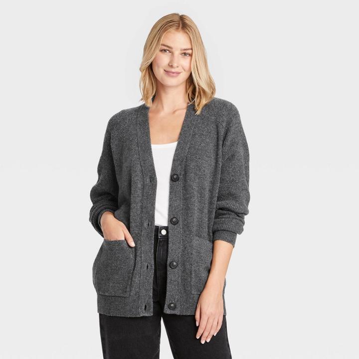 Women's Button-front Cardigan - A New Day Charcoal Heather