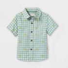 Toddler Boys' Frog Print Poplin Woven Short Sleeve Button-down Shirt - Cat & Jack Green