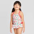Toddler Girls' Cherry Print One Piece Swimsuits - Cat & Jack True White 18m, Toddler Girl's