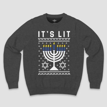 Mad Engine Men's It's Lit Hanukkah Sweatshirt - Charcoal Gray