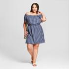 Women's Plus Size Striped Off Shoulder Dress - Universal Thread Navy X, Blue