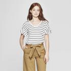 Women's Striped Short Sleeve Ruffle T-shirt - A New Day Cream/black (ivory/black)