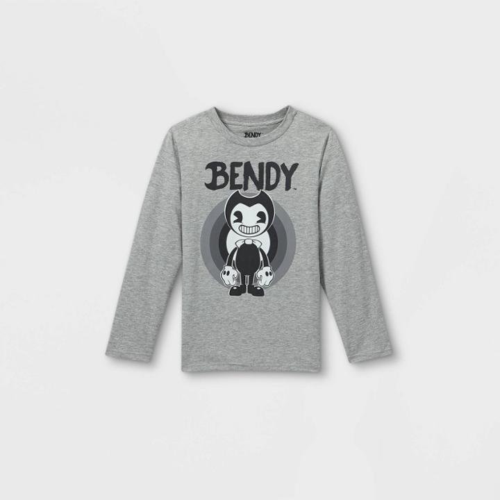 Boys' Bendy And The Ink Machine Long Sleeve Graphic T-shirt - Gray